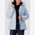 Nautica Women's Light Blue Short Puffer With Faux Fur Trim Hood Jacket
