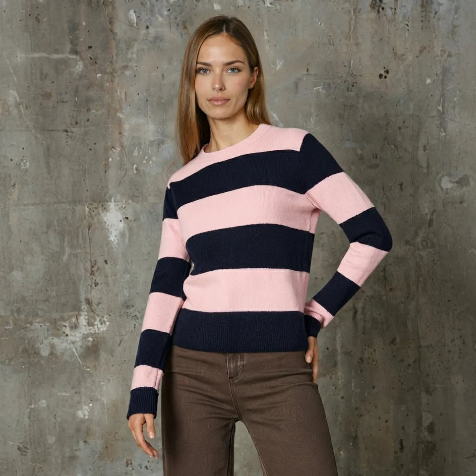 Sinsay Women's Back & Pink Striped Soft Knitted Blouse