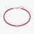 A red leather bracelet with a silver ball charm set with a clear crystal, shown on a light gray background.