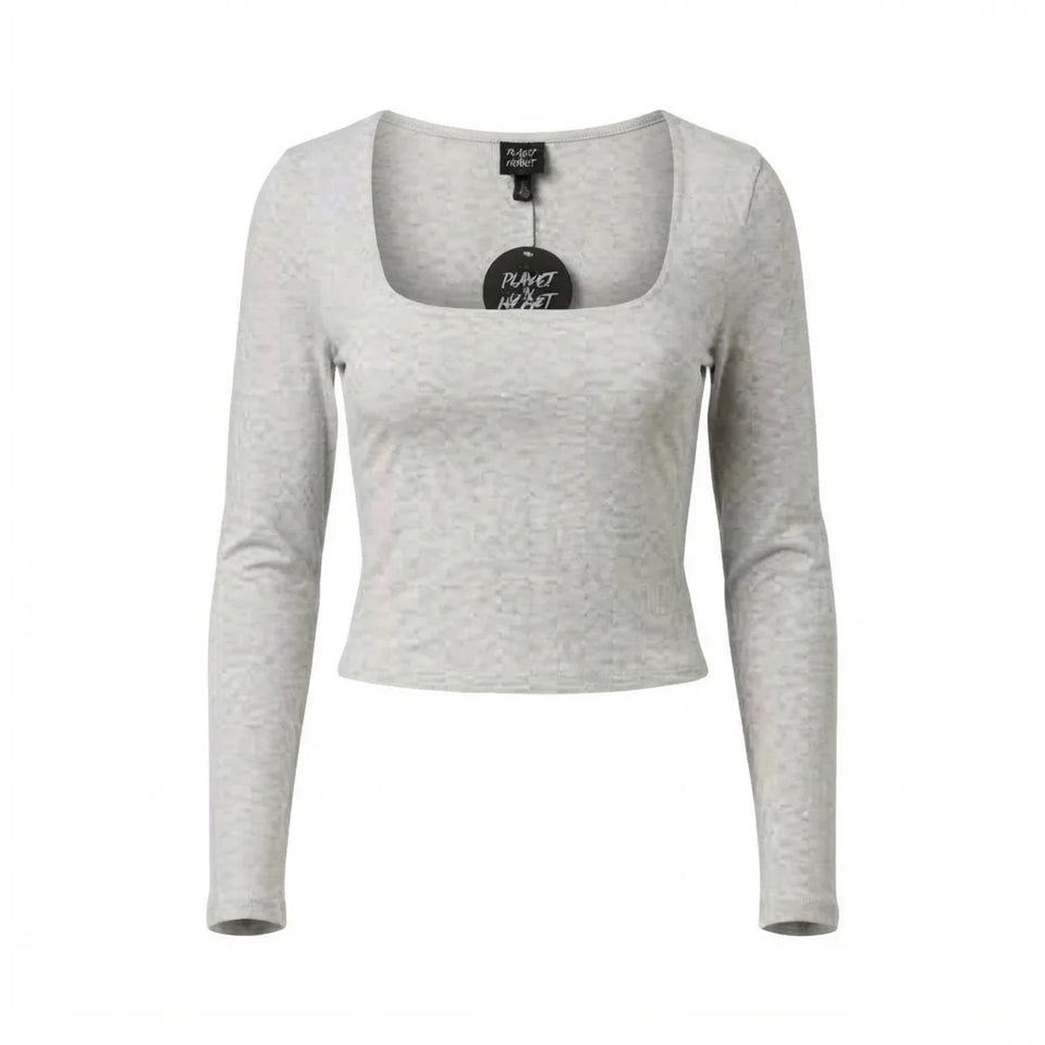 Planet Heart Women's Gray Squared Neck Long Sleeve Blouse