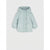 A light mint green hooded puffer jacket with a quilted texture and front button closure, displayed against a neutral light gray background.