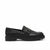 A single black leather penny loafer with a chunky lug sole and a small gold-tone metal stud detail on the strap, shown from a side profile against a white background.