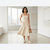 En Saison Women's Light Beige Gwendolyn Square Neck Asymmetric Hem Denim Midi Dress