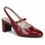 A single red patent leather slingback Mary Jane pump with a block heel, shown from a three-quarters angle on a white background.