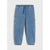 Light blue denim jogger pants with an elastic waistband, side cargo pockets, and elasticized cuffs, shown flat on a light gray background.