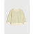 A long-sleeve crewneck sweatshirt with thin horizontal olive green stripes on a cream base, shown flat against a light gray background.