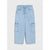 Light blue denim cargo pants with an elastic waistband and drawstring, displayed flat against a light gray background.