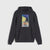 A dark gray pullover hoodie featuring a colorful graphic print of Van Gogh's 'Starry Night' on the chest, displayed against a light gray background.