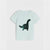 A light mint green short-sleeve t-shirt for kids, featuring a large black dinosaur silhouette printed on the front made of reversible sequins, set against a plain light gray background.