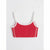 A red crop top with white trim and thin shoulder straps, displayed flat against a light gray background.