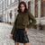 Sinsay Women's Dark Olive Cropped Jacket Featuring Distinct Flap Pockets And Metallic Buttons