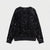 A black long-sleeve crewneck sweatshirt covered in sparkling silver sequins, with ribbed cuffs and hem, shown flat on a light gray background.