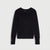 A black long-sleeve crewneck sweater with gold button accents on the cuffs, displayed flat against a light gray background.