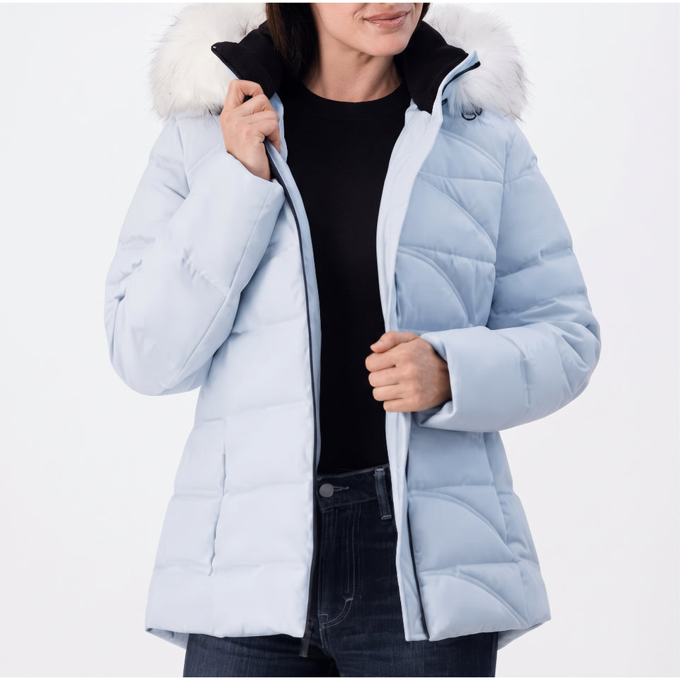Nautica Women's Light Blue Faux-Fur Hooded Quilted Puffer Jacket