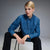Sinsay Women's Navy Chest Pockets Long Sleeve Denim Shirt