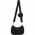 Black quilted crescent shoulder bag with a matching round coin pouch and adjustable shoulder strap, featuring gold-tone hardware and 'babe' branding on a white background.