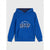 A royal blue hooded sweatshirt with a white graphic on the front reading 'NEW YORK CITY' and 'THE UNITED STATES OF AMERICA' around a large 'NY' design, shown on a light gray background.