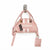 A pink Gucci dome-shaped handbag with white vertical stripes and the brand name 'bebe' printed on the front, hanging from a silver wall hook against a white background.