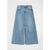 A light blue denim culotta skirt with a front slit, shown flat against a light gray background.