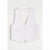 A white pinstriped vest with a V-neck and three front buttons, laid flat against a light off-white background.