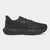 Black running shoe with gray sole on a white background
