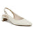 A single women's slingback pump shoe in off-white leather with a low block heel, pointed toe, and a small gold-tone buckle detail on the strap, shown against a plain white background.