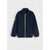 A navy blue fleece zip-up jacket with a bright neon yellow-green zipper and a matching logo patch on the left sleeve, displayed against a light gray background.