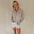 Hooked Up Women's Gray & White Stripe Knitted Zip Up Jacket