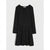 A black long-sleeve knit dress with a subtle silver glitter texture, featuring a V-neckline with a small bow detail at the center, a flared skirt, and a visible 'Miso' brand label inside the collar.