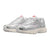 A pair of Nike Air Max 90 sneakers in metallic silver with light pink Swooshes and red tongue labels, set against a plain white background.