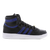 Black high-top sneaker with blue accents on a white background