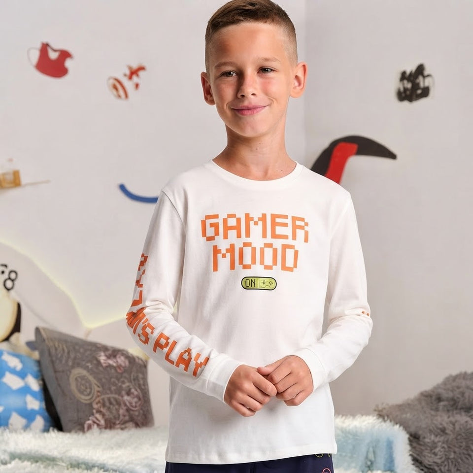 Sinsay Boy's White Printed Soft Cotton Pajama Top
