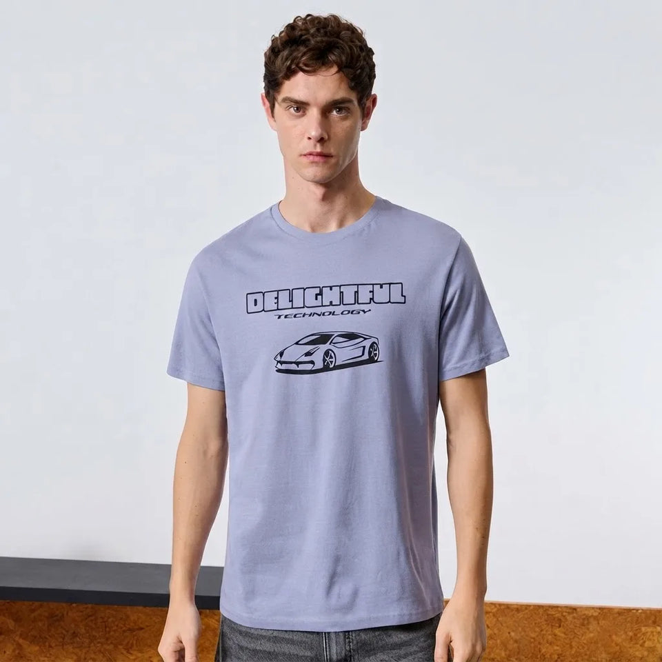 Sinsay Men's Dusty Blue Chest Print T-Shirt