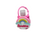 Hand sanitizer in a pink holder with a rainbow and 'Sunshine' text, placed on a stone surface.