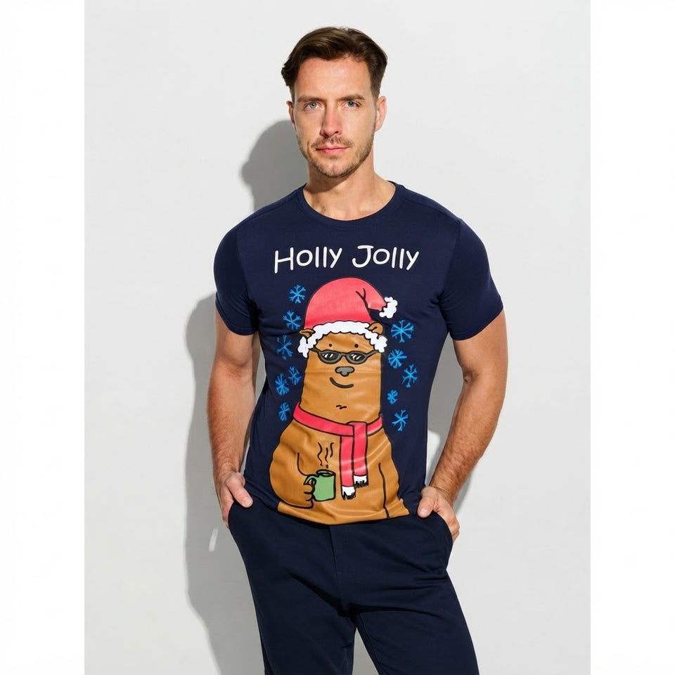Sinsay Men's Navy All Over Printed Crew-Neck T-Shirt
