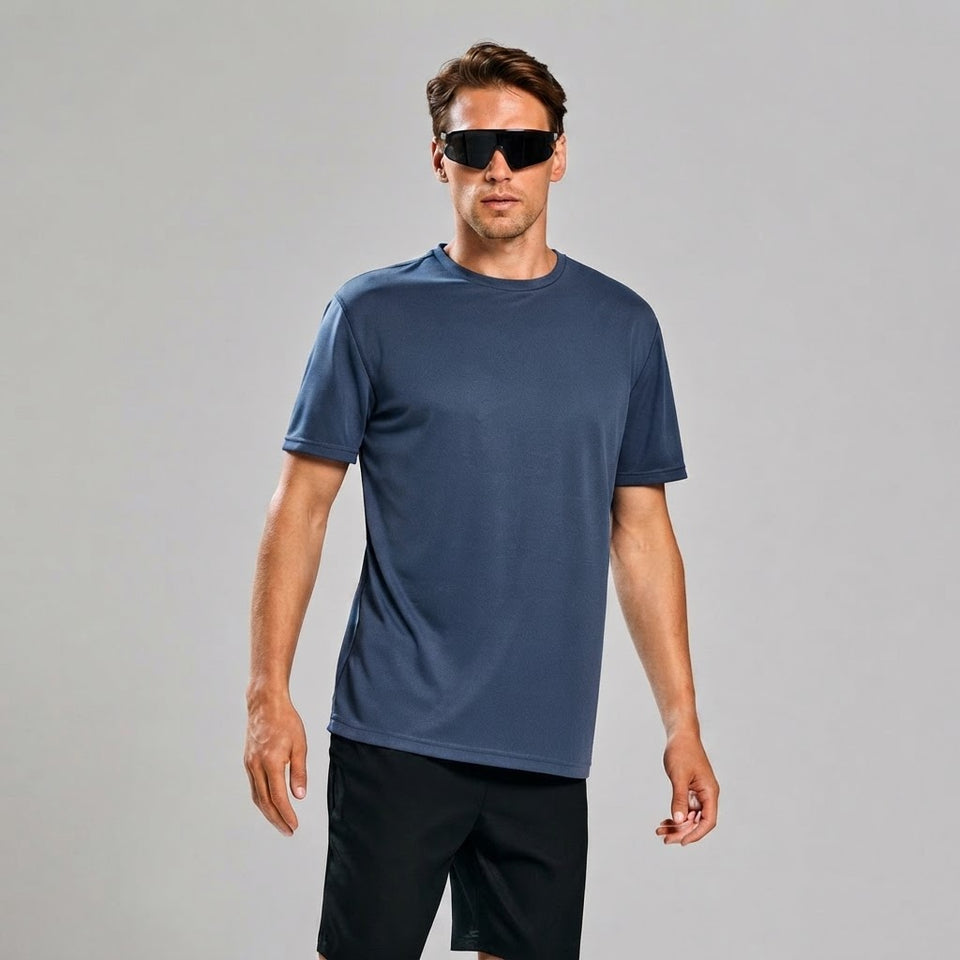 Sinsay Men's Dusty Blue Crew Neck Plain T-Shirt