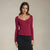 Sinsay Women's Burgundy Sweetheart Neckline Lace Trim Blouse