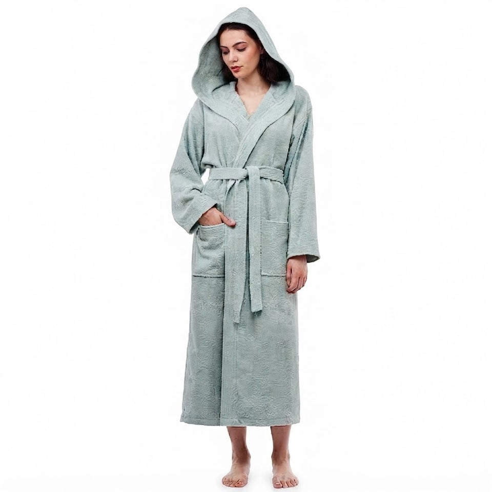 Arus Women's Light Green Hooded Full Length Robe