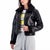Maralyn & Me Women's Black Faux Leather Sherpa Trim Crop Jacket