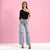 Sinsay Women's Light Blue Wide-Leg Knee Rips Denim Jeans