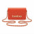 A vibrant orange-red crossbody bag with an embossed monogram pattern, a gold-tone 'bebe' logo on the front, and a matching chain strap, shown against a plain white background.