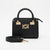 A black textured leather handbag with a braided top handle, gold-tone hardware, and a matching detachable shoulder strap, photographed on a clean white background.