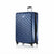 A navy blue hardshell spinner suitcase with a textured geometric diamond pattern on the front, featuring a telescopic handle and four wheels, shown on a white background with a subtle reflection.