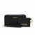 Black faux leather wallet and wristlet set with gold logo lettering, shown on a plain white background.