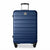 A navy blue hardshell spinner suitcase with a telescoping handle extended, shown against a plain white background.