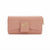 A dusty pink textured leather wallet with a gold-tone interlocking 'SH' logo on the front flap and a gold zipper pull on the right side, shown against a plain white background.