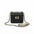 A black quilted leather camera bag with a gold-tone chain strap and a distinctive interlocking 'S' logo clasp on a white background.