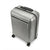 A silver ribbed hard-shell suitcase with black trim, a black telescoping handle, and four spinner wheels, shown on a plain white background.