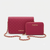 A matching two-piece handbag set consisting of a larger rectangular clutch with a dotted pattern and a smaller zip-around wallet, both in a deep magenta pink textured leather with gold-tone 'bebe' branding and a gold chain strap.