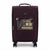 A dark purple hard-shell carry-on suitcase with four spinner wheels and a top handle, featuring a front zippered pocket with a clear window showing product information. The brand label reads 'Safavilla'.